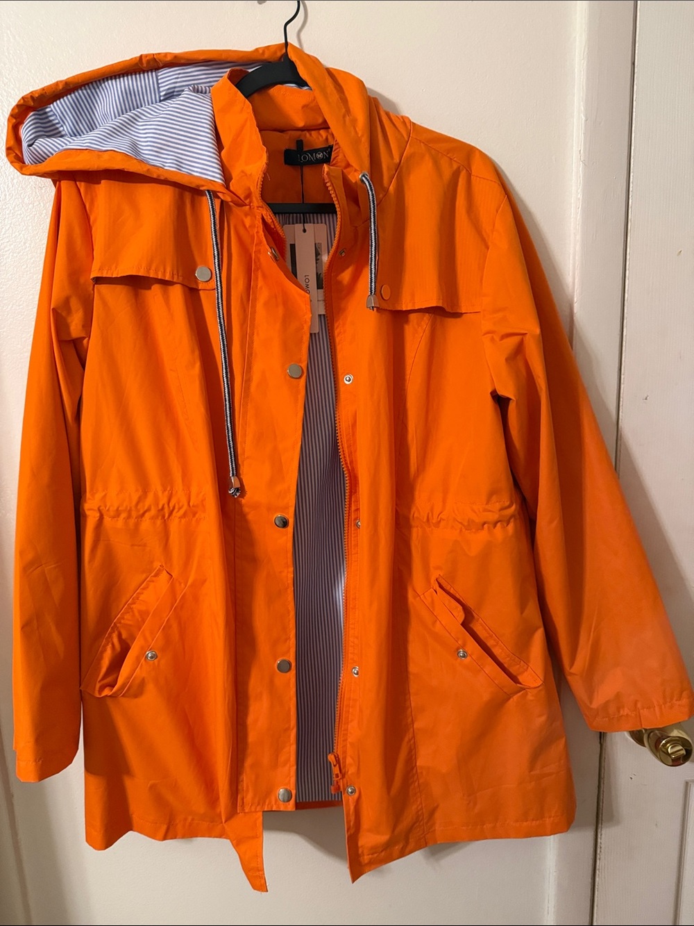 Lomon Bright Orange Hooded Rain Jacket